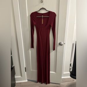 Skims Long Sleeve Soft Lounge Dress in Wine